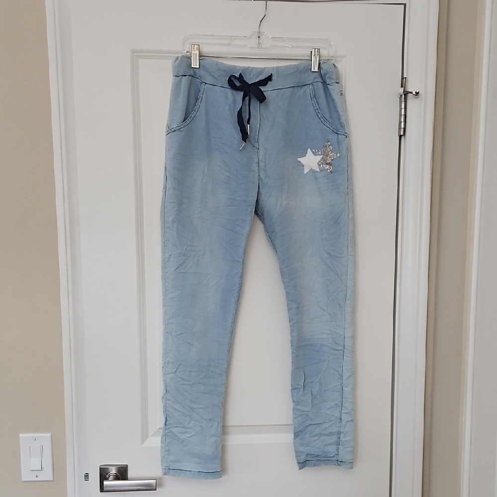 Venti6 Joggers Denim Blue with Drawstring & Stars